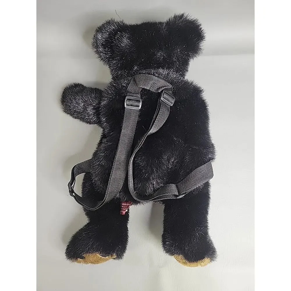 The Bearington Collection Rocky Teddy Bear Plush Stuffed Animal Backpack Black